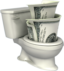Graphic of money going down a toilet